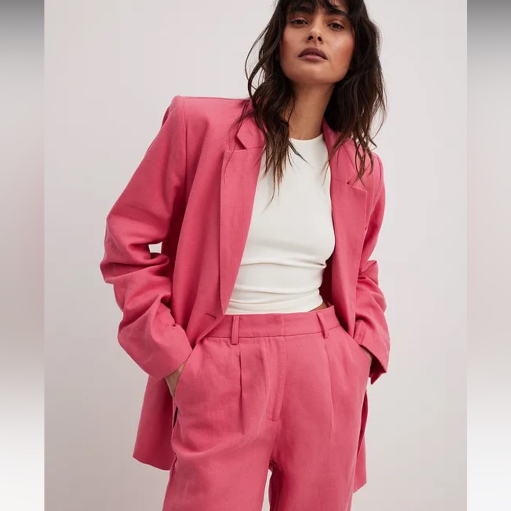 New Linen-blend oversized blazer - pink - US6